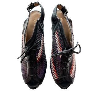Anthro Barbara Briones Handwoven Leather Lace Up Peep Toe Slingback Heel Size 37